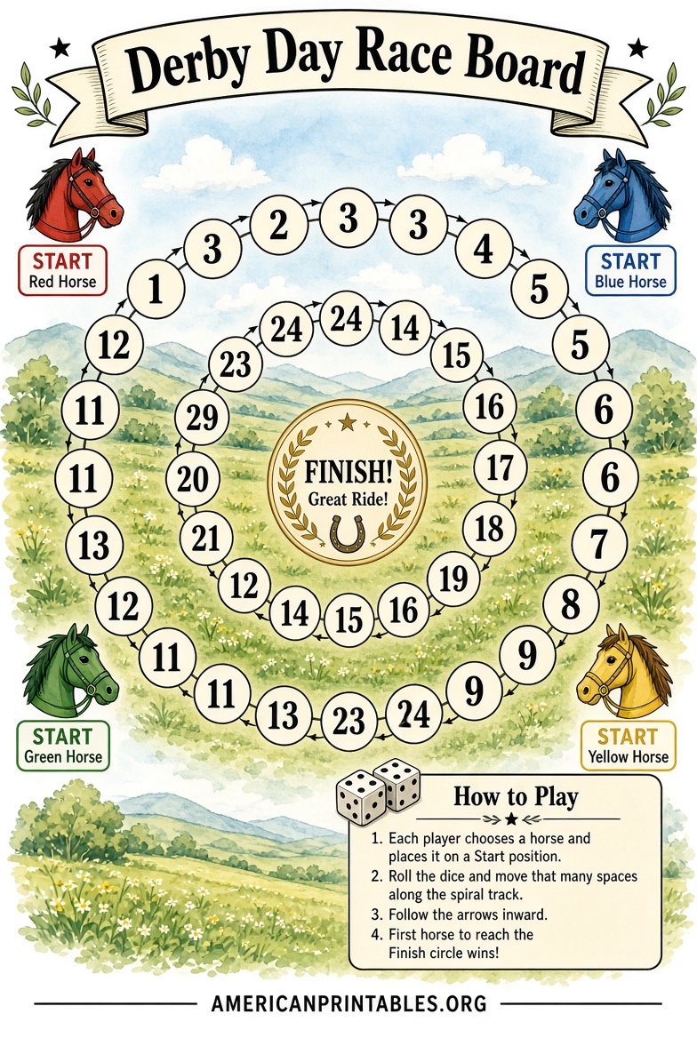 Free Printable Horse Race Game Board PDF Template (4)
