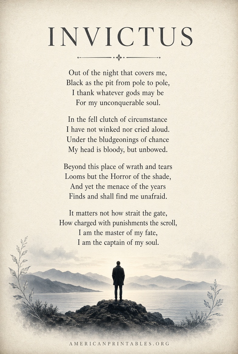 Free Printable Invictus Poem Version (2)