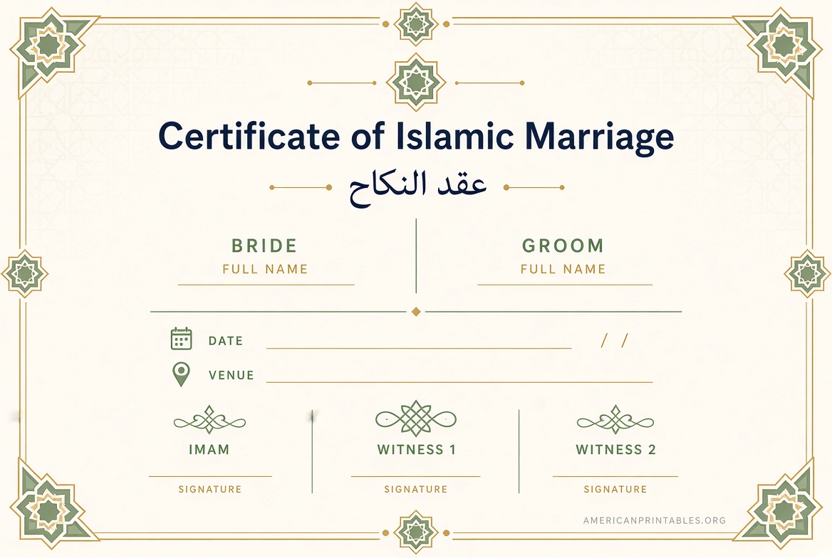 Free Printable Islamic Marriage Certificate (USA) (4)