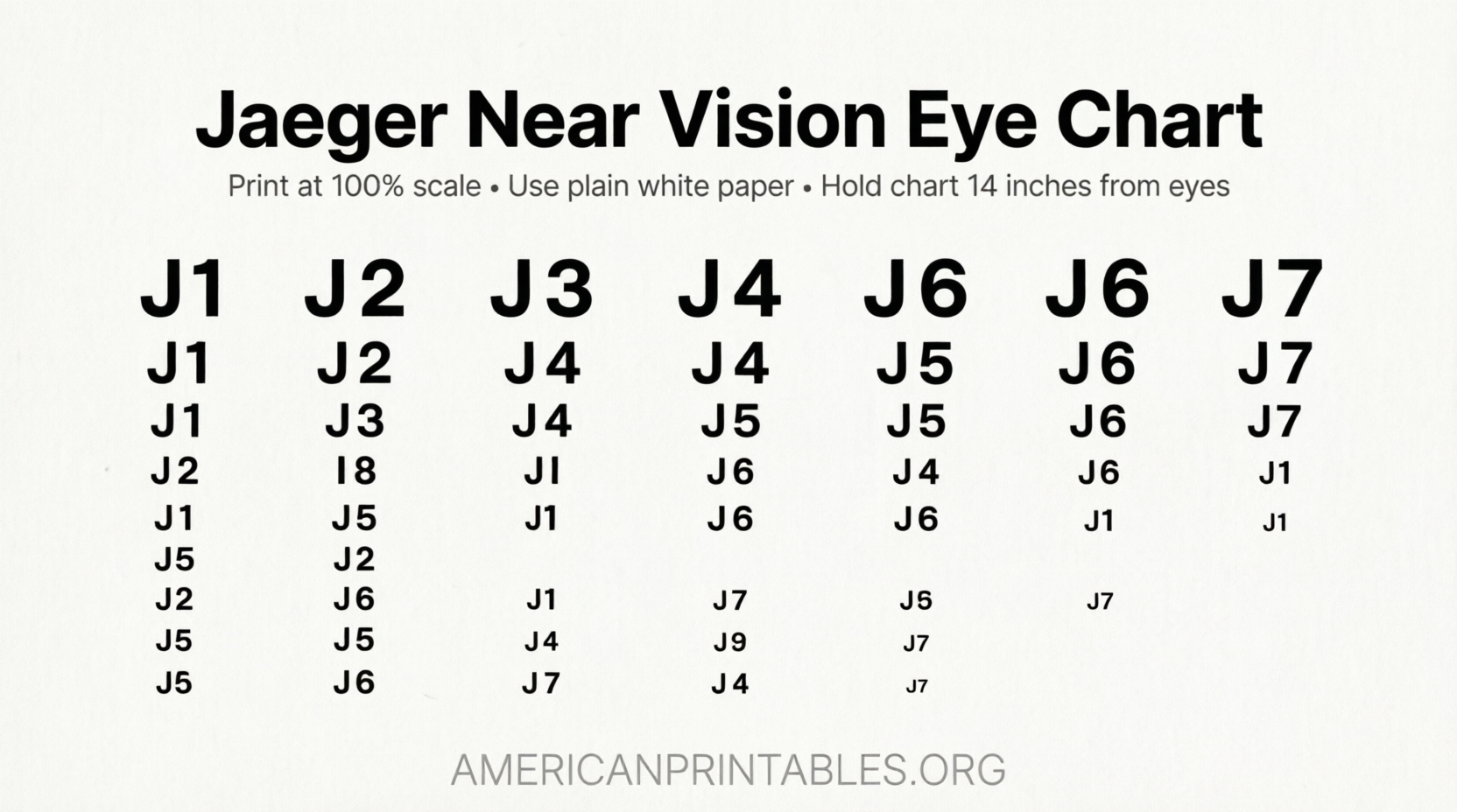 Free Printable Jaeger Eye Chart for Near Vision Test (2)