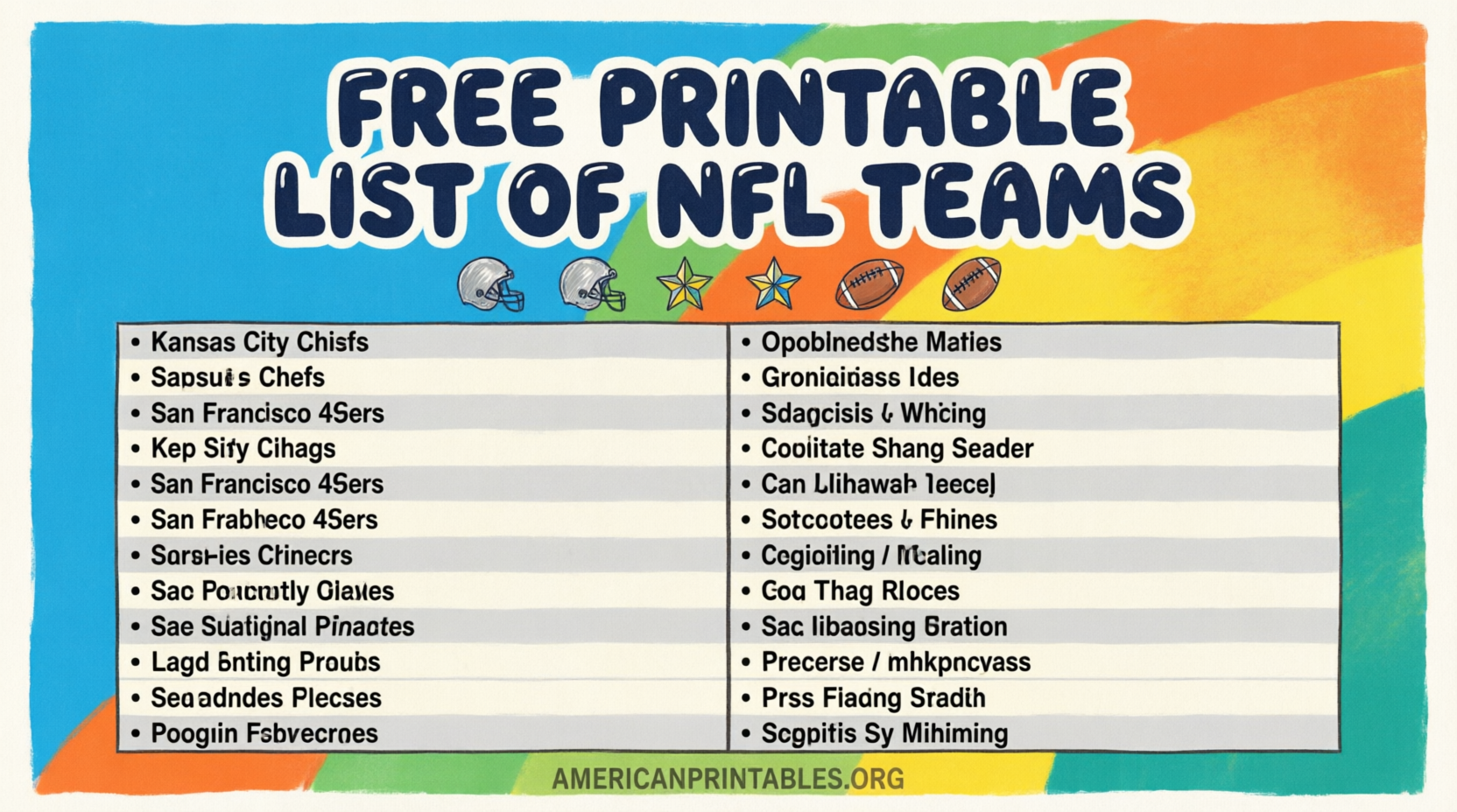 Free Printable List of NFL Teams 2026 (PDF) (2)