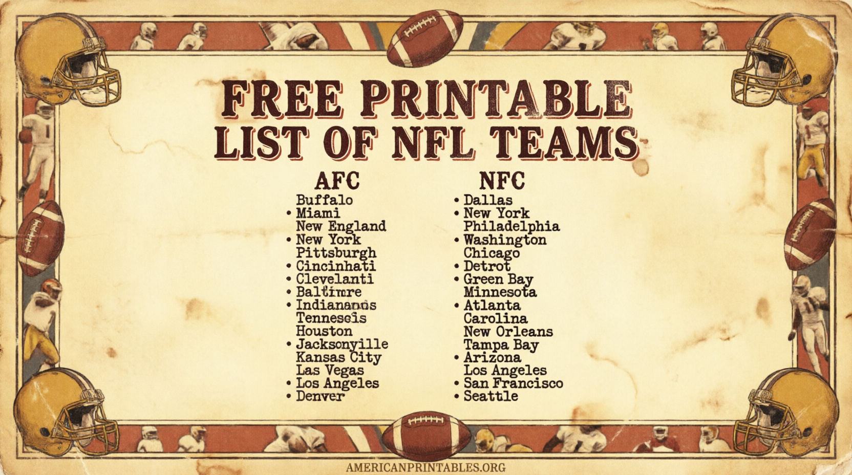 Free Printable List of NFL Teams 2026 (PDF) (4)