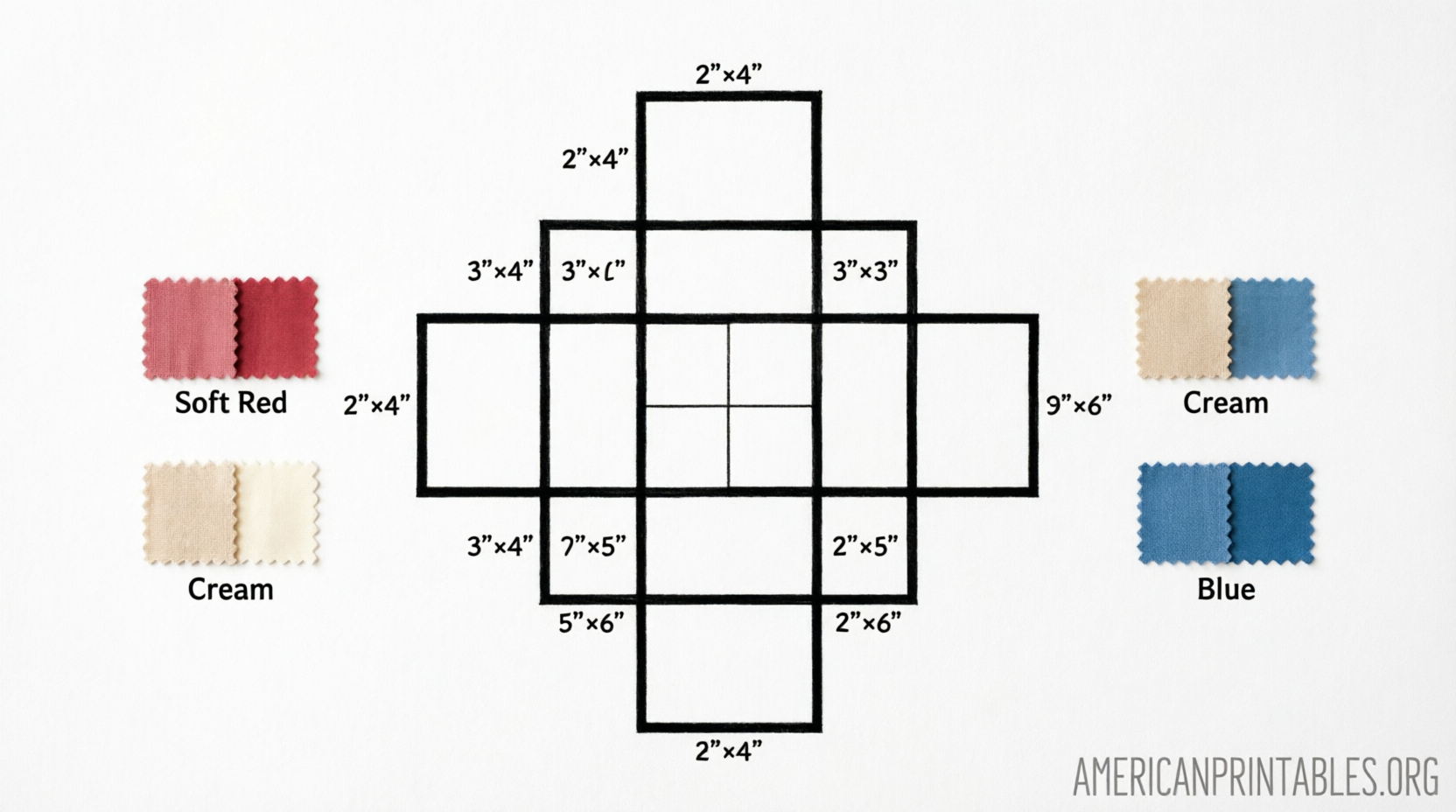 Free Printable Log Cabin Cross Quilt Pattern (1)