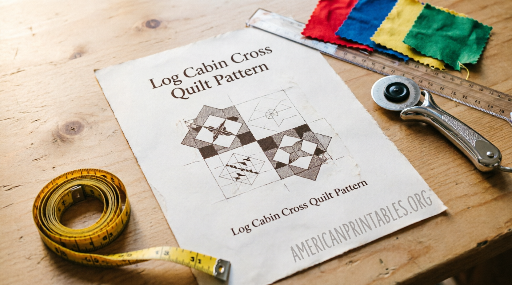 Free Printable Log Cabin Cross Quilt Pattern (2)