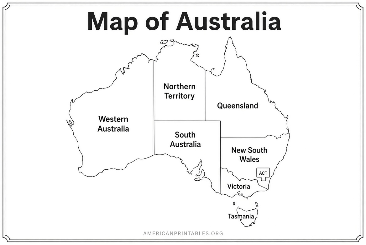 Free Printable Map of Australia – Blank PDF (1)