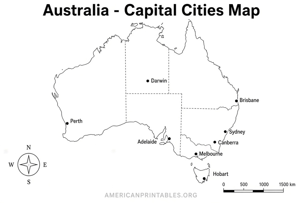 Free Printable Map of Australia – Blank PDF (2)