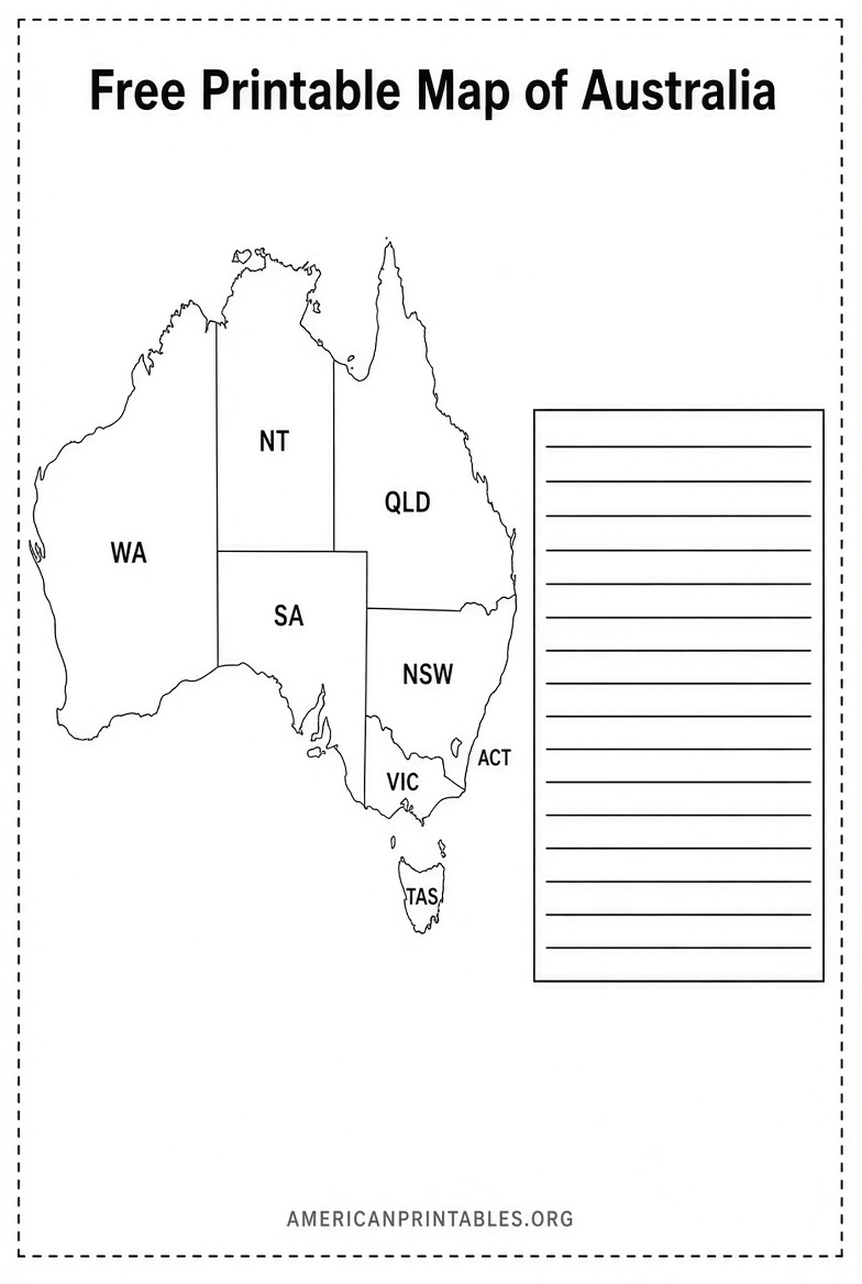 Free Printable Map of Australia – Blank PDF (3)