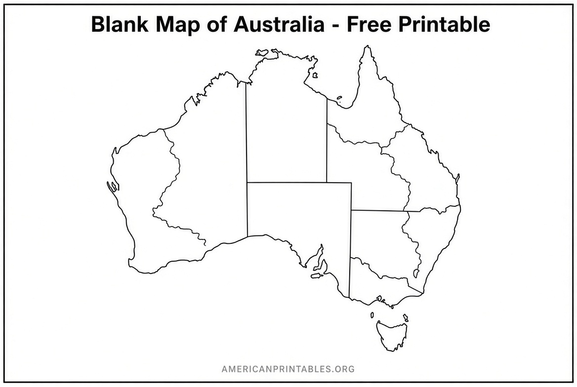 Free Printable Map of Australia – Blank PDF (4)