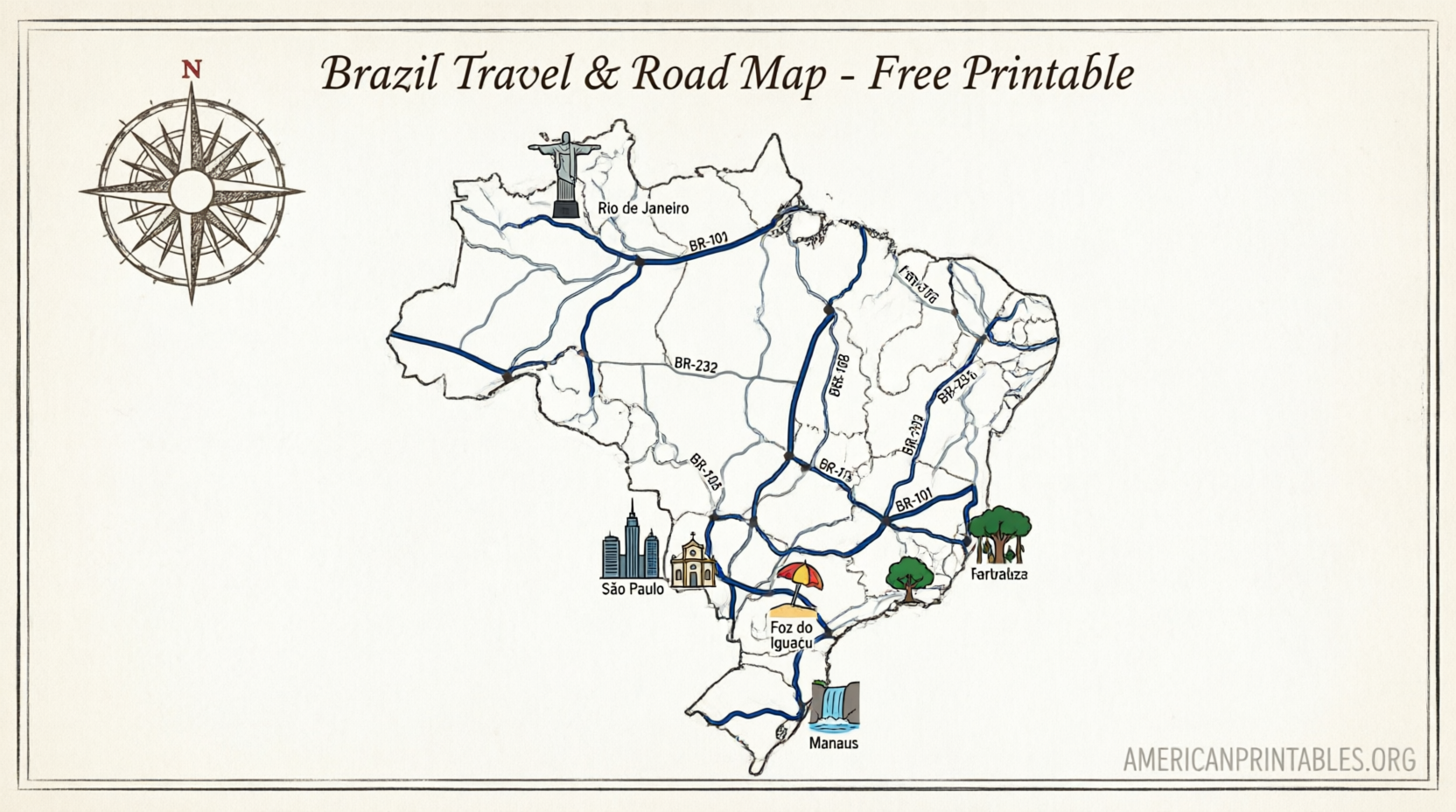 Free Printable Map of Brazil PDF Download (2)