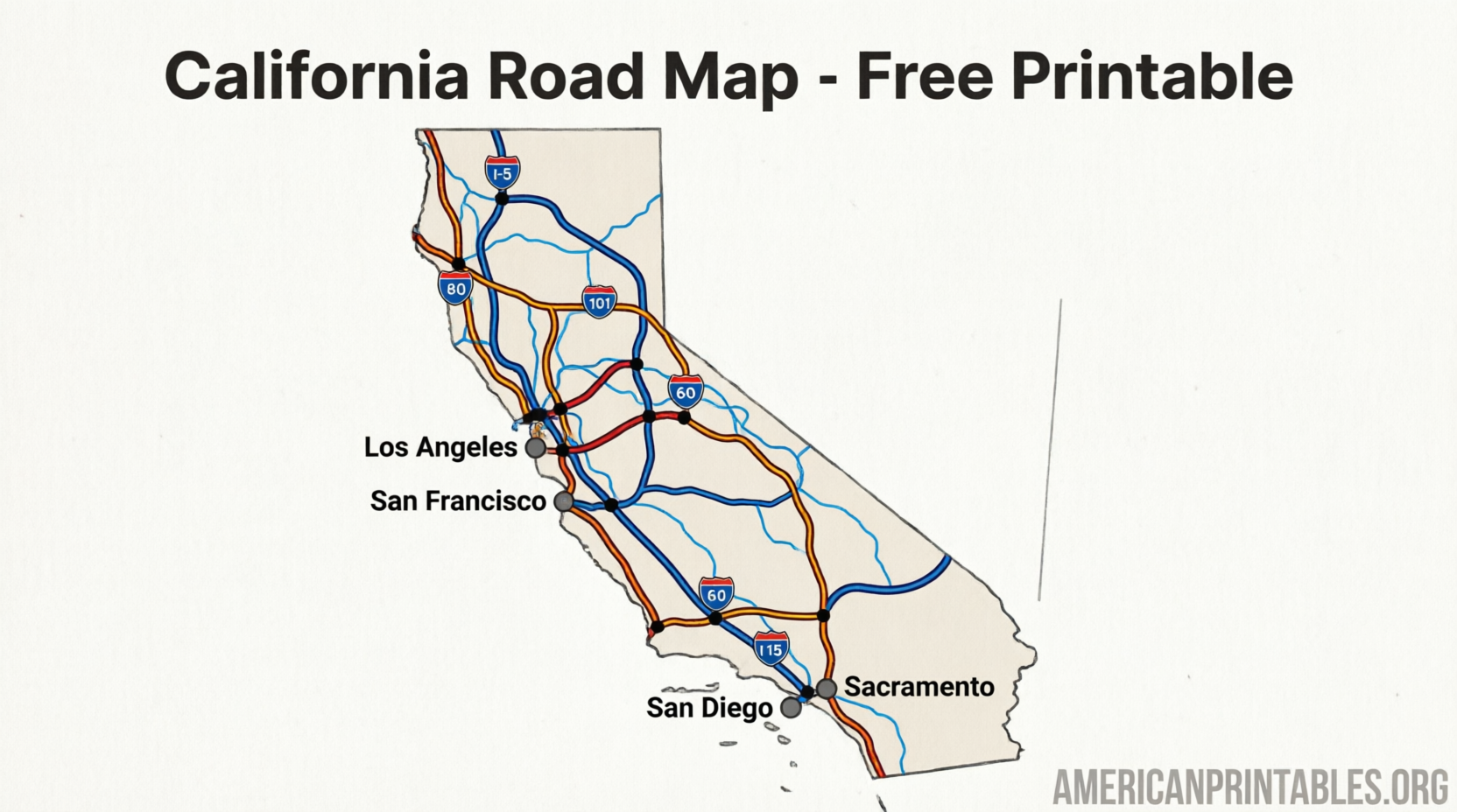 Free Printable Map of California (PDF) (2)