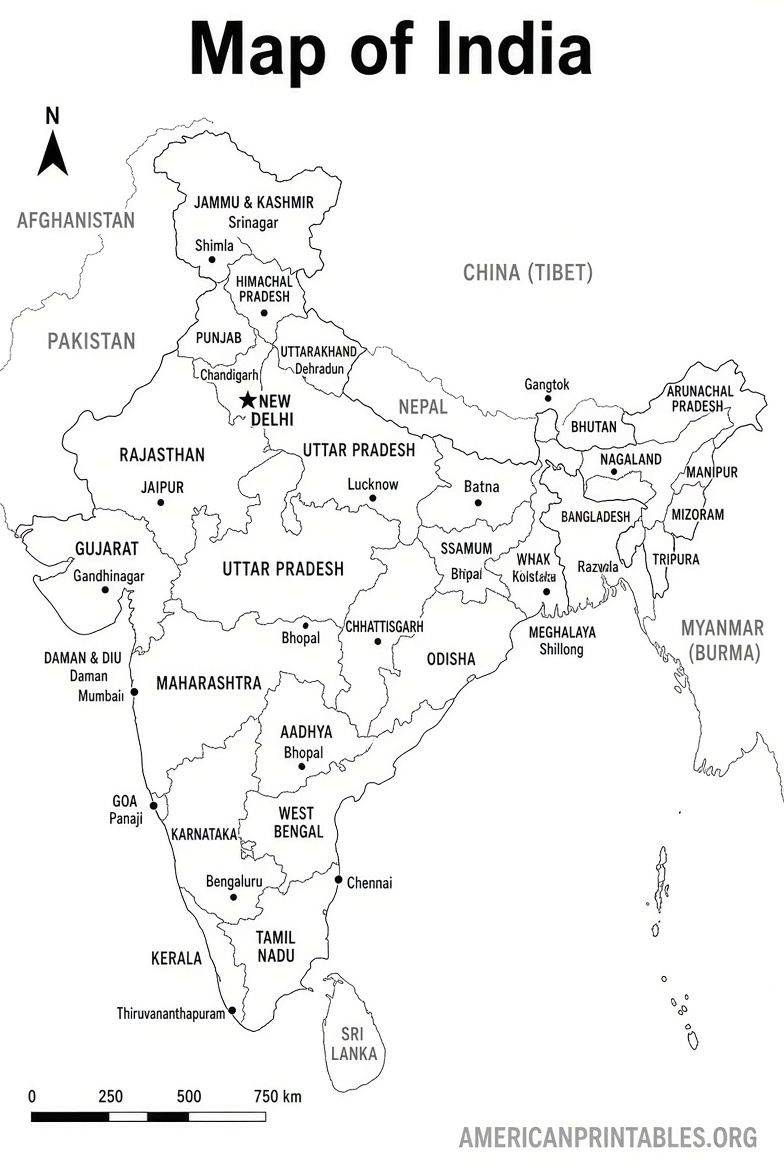 Free Printable Map of India PDF Downloads (1)