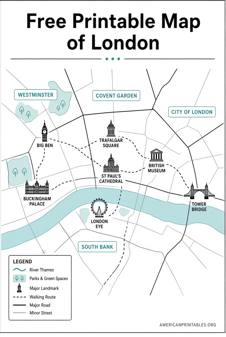 Free Printable Map of London Downloads (2)