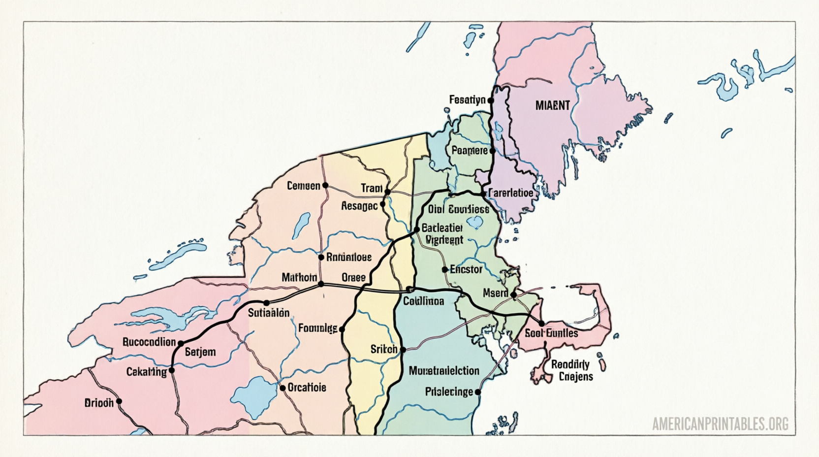 Free Printable Map of New England States (PDF) (1)
