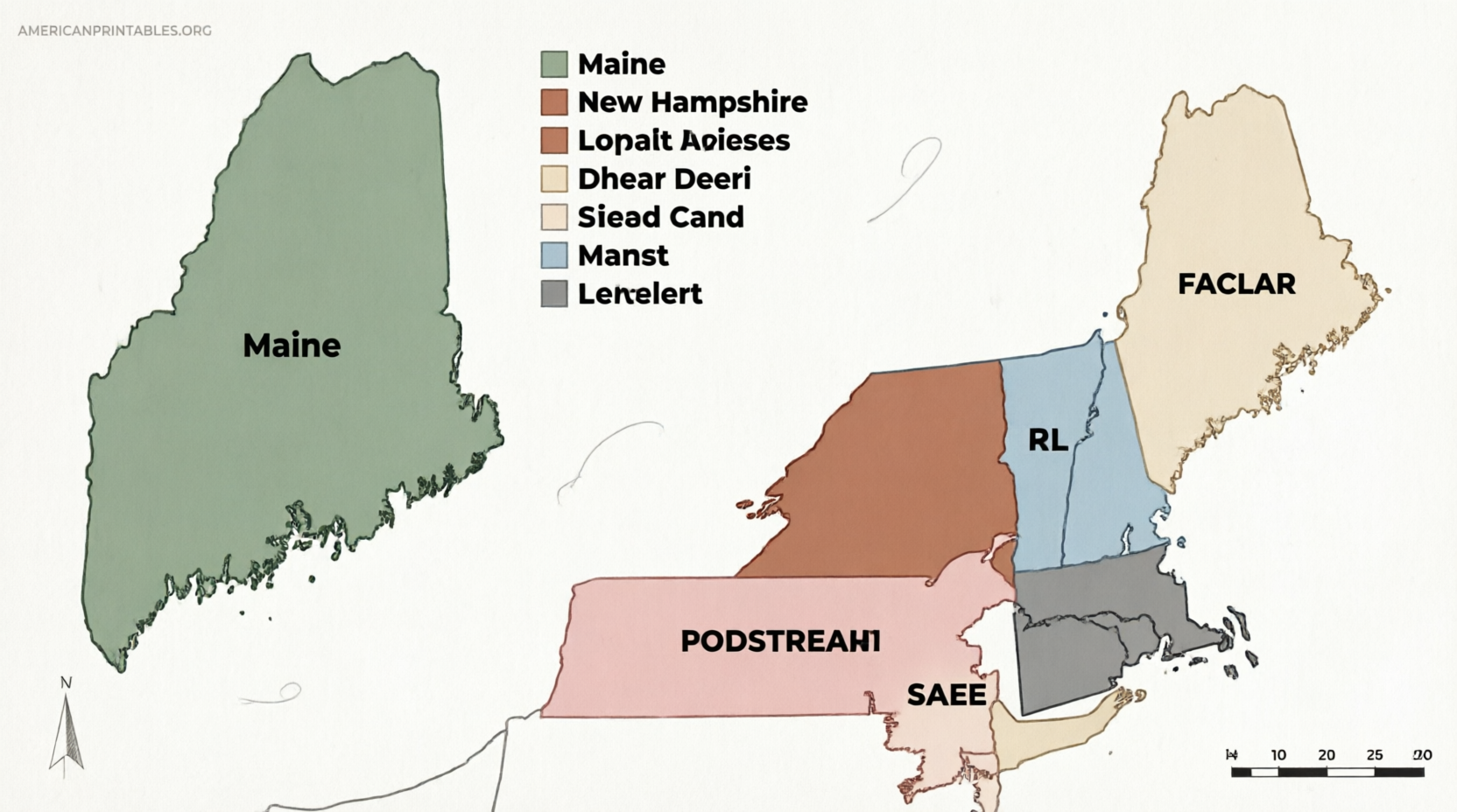Free Printable Map of New England States (PDF) (3)