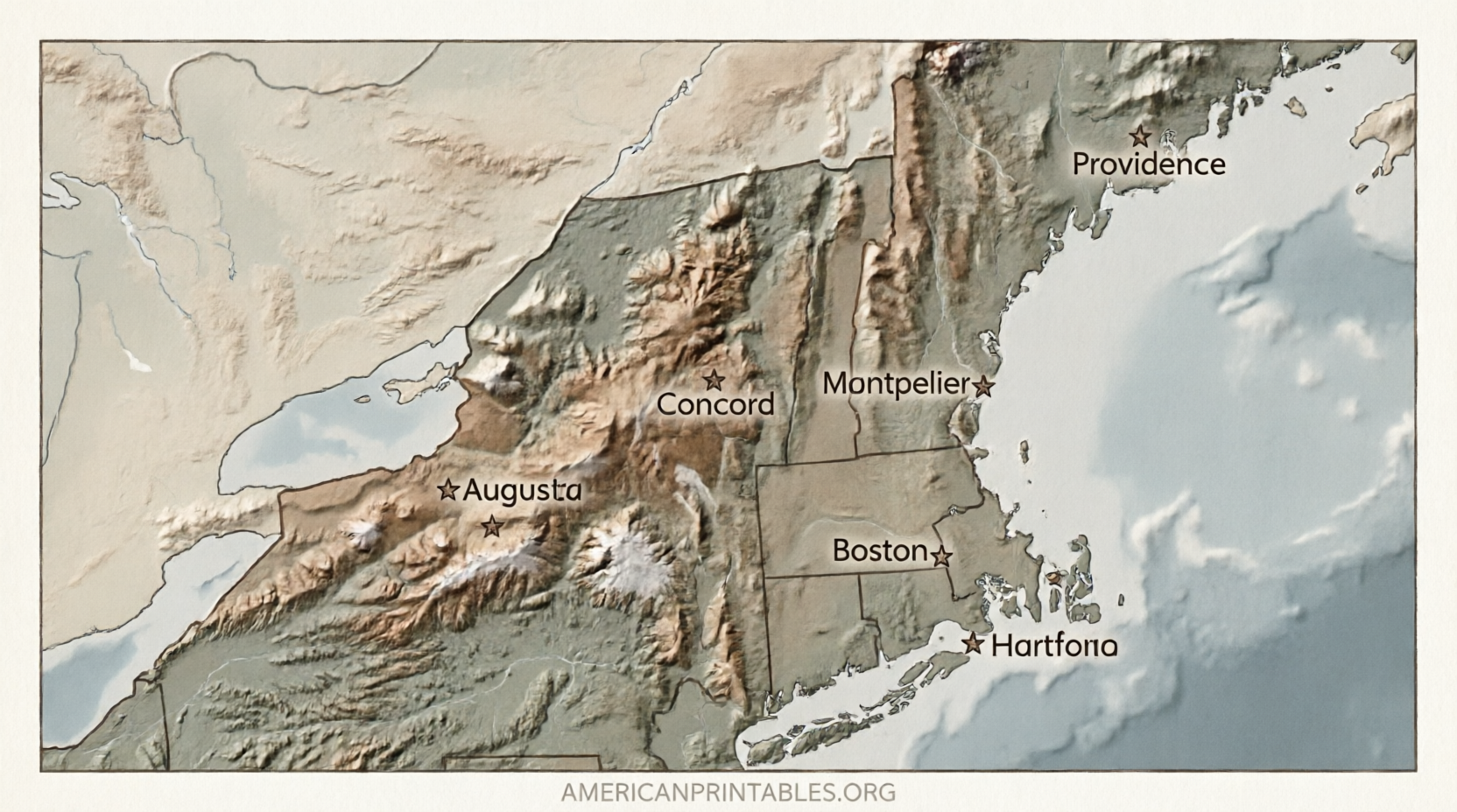 Free Printable Map of New England States (PDF) (4)