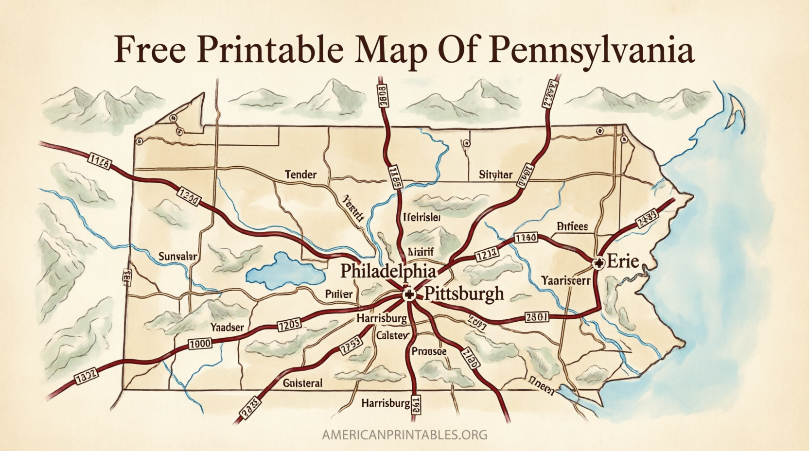 Free Printable Map of Pennsylvania (PDF) (4)
