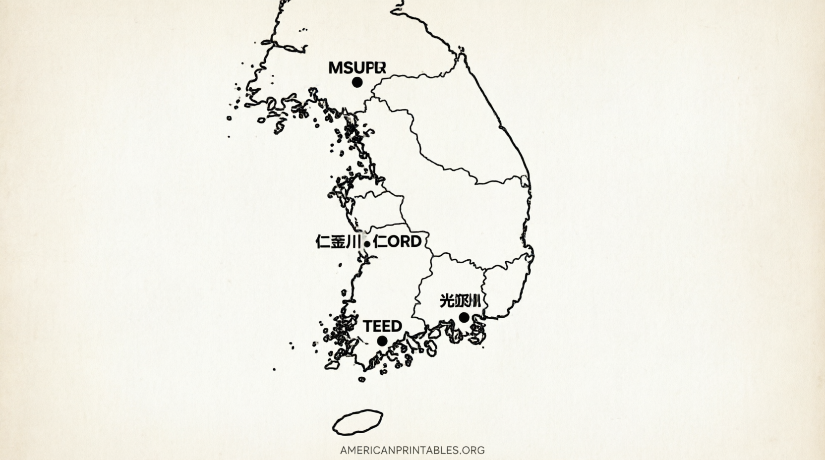 Free Printable Map of South Korea (Downloads) (1)