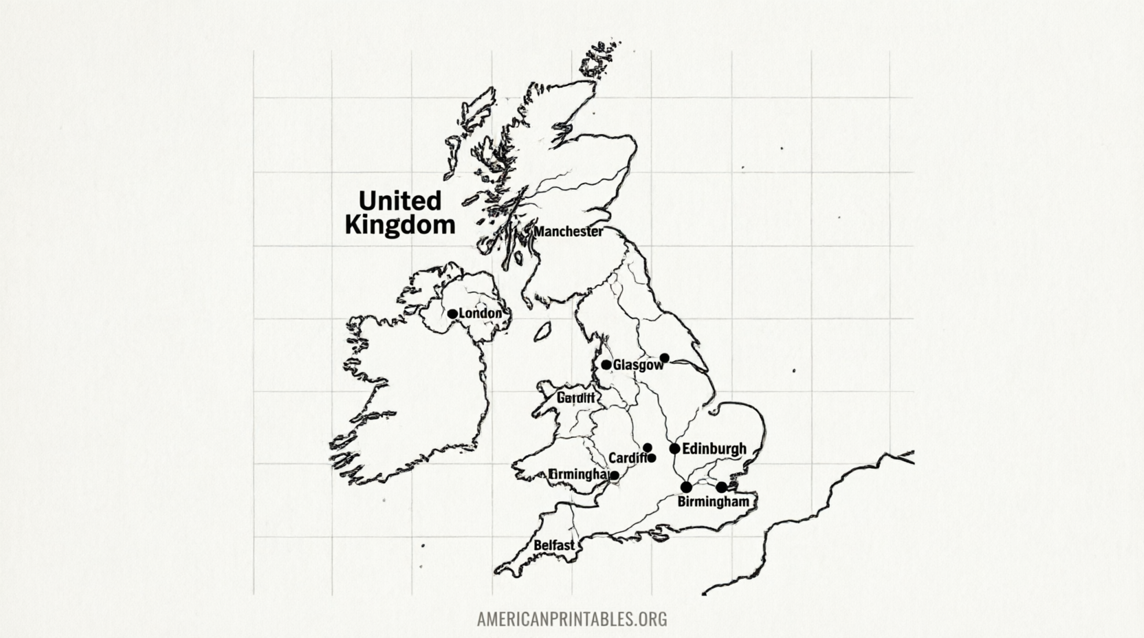 Free Printable Map of UK Towns and Cities (1)