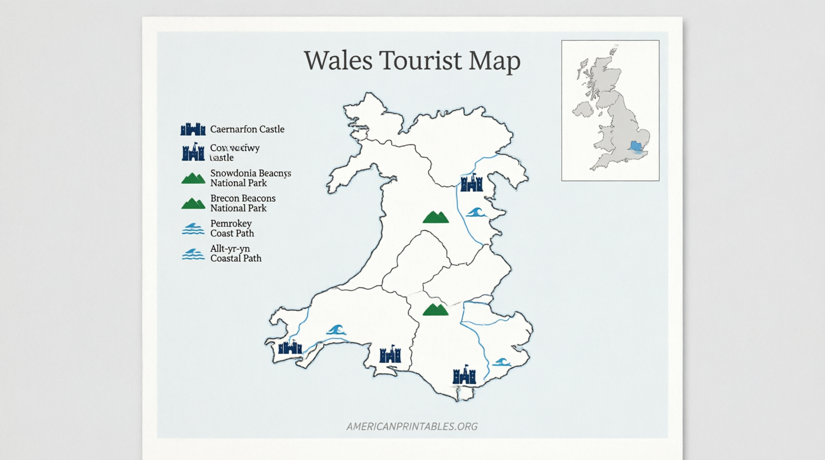 Free Printable Map of Wales – Easy Downloads (1)