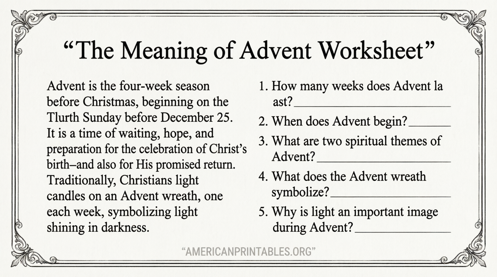 Free Printable Meaning of Advent Worksheet (2)