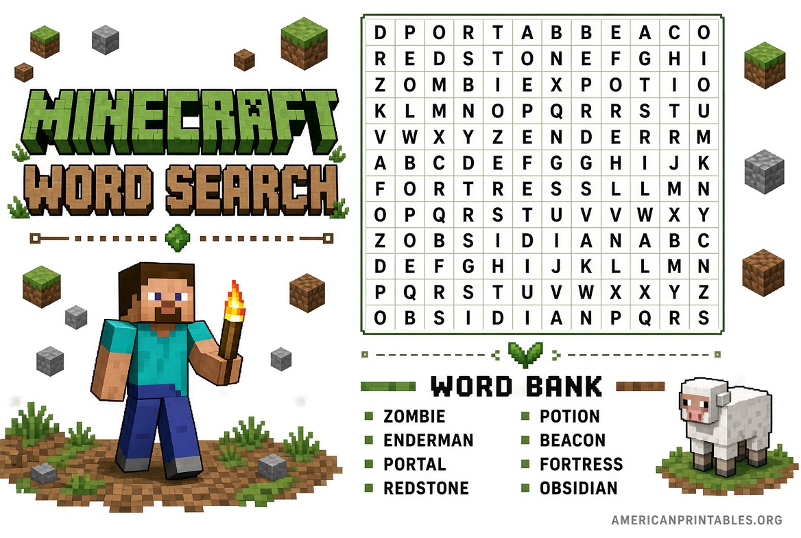 Free Printable Minecraft Word Search (4)