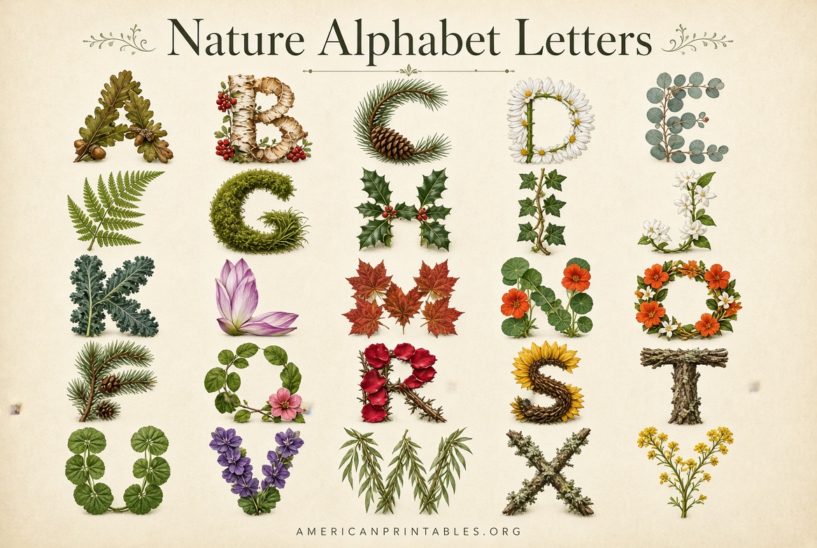 Free Printable Nature Alphabet Letters for Kids (1)
