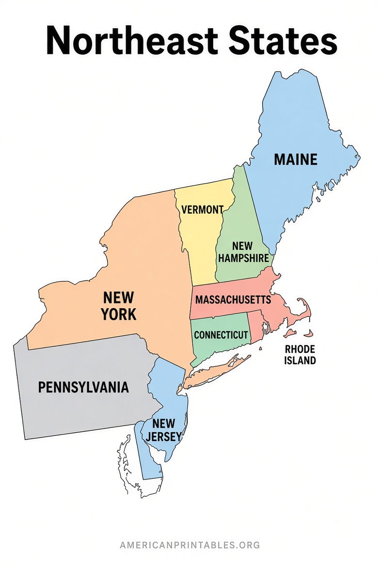 Free Printable Northeast States Map (1)