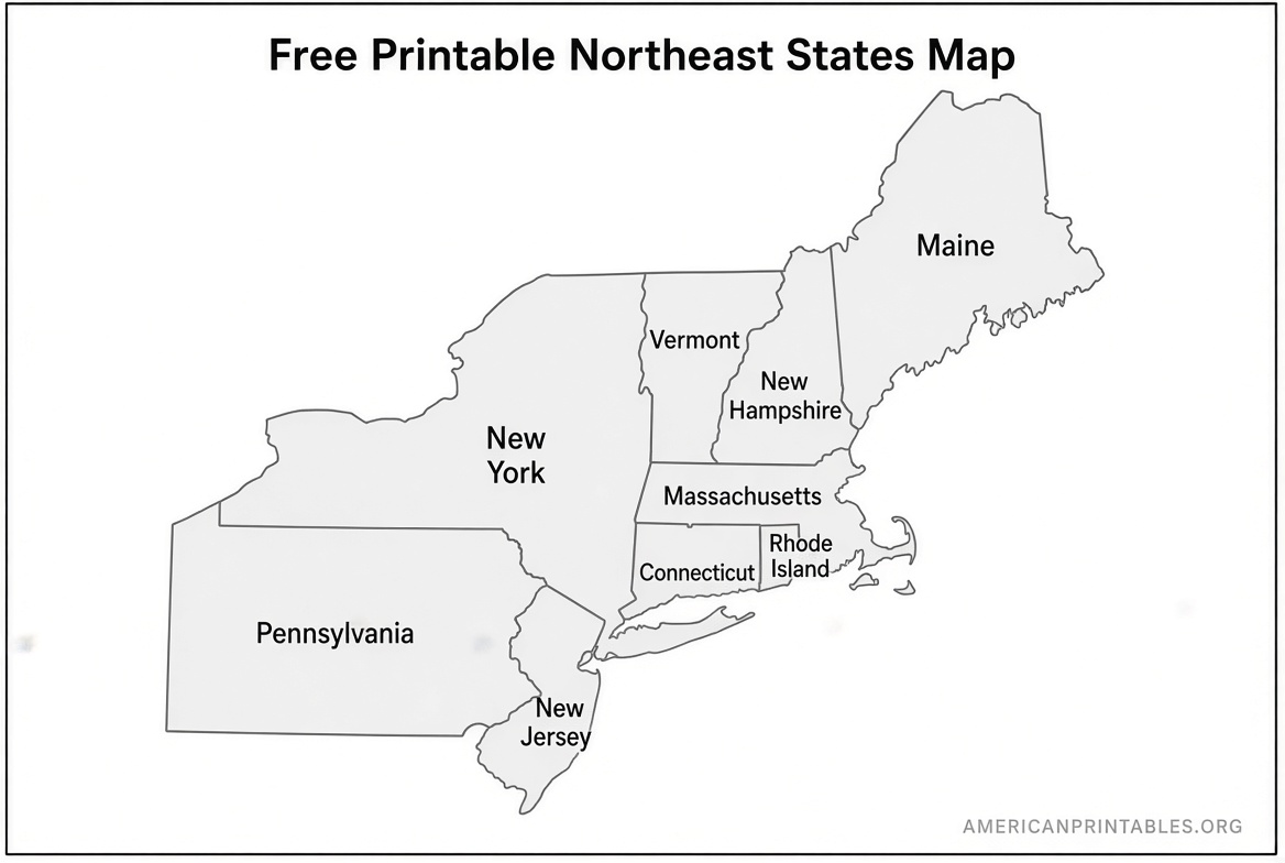Free Printable Northeast States Map (2)