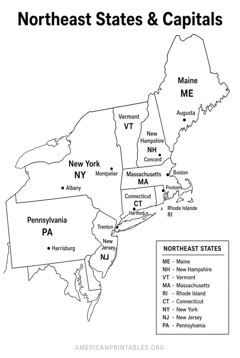 Free Printable Northeast States Map (3)