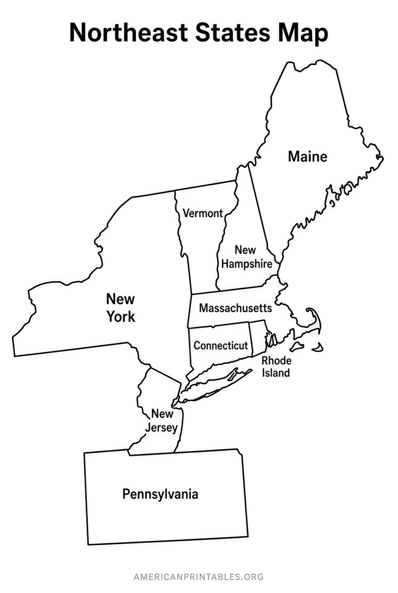 Free Printable Northeast States Map (4)
