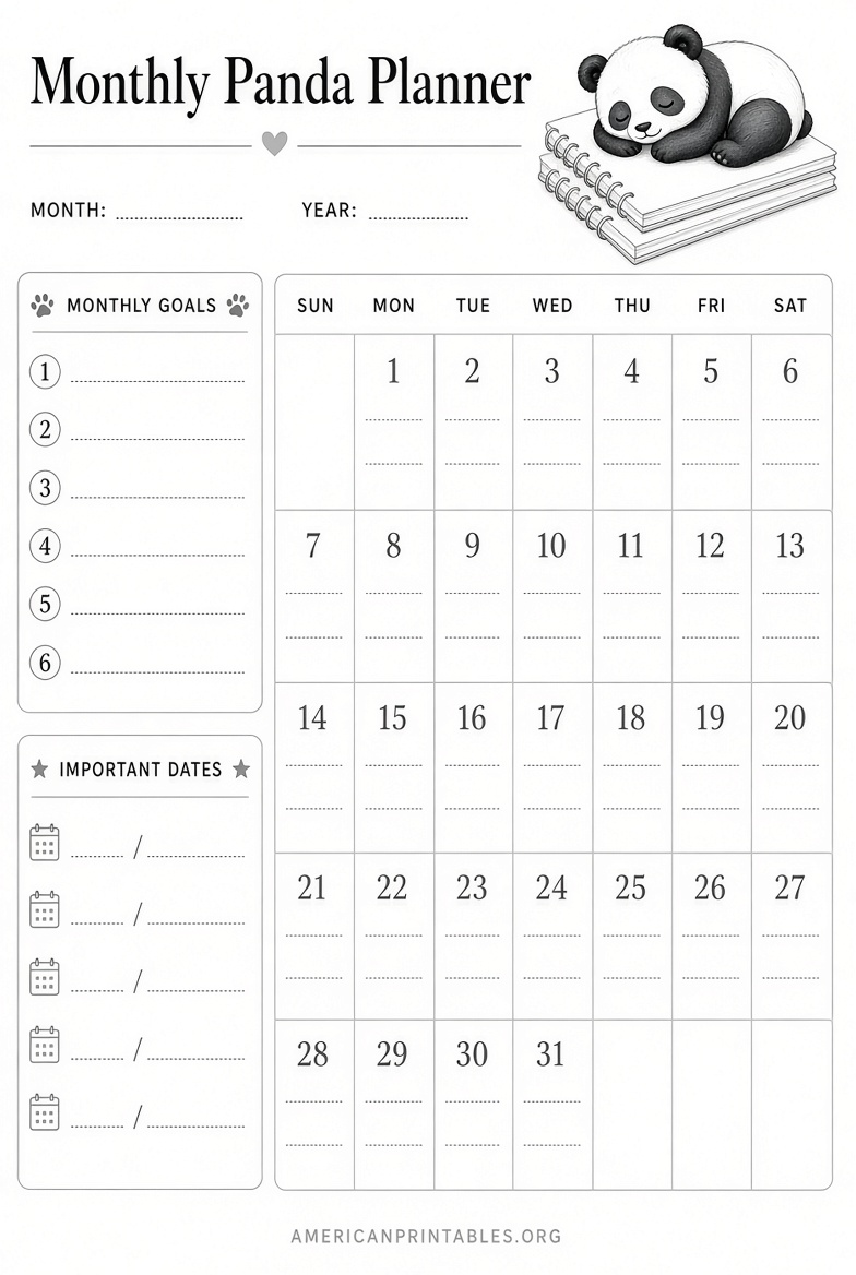 Free Printable Panda Planner Pages Cute Downloads (3)