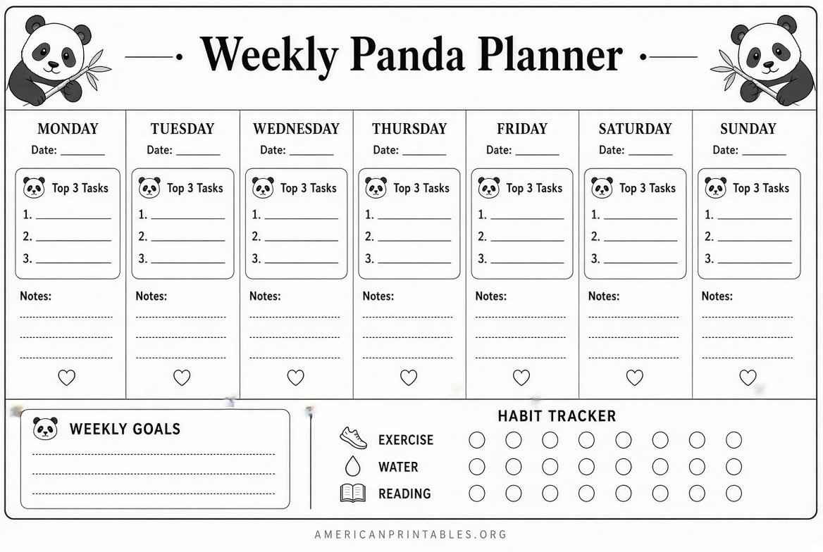 Free Printable Panda Planner Pages Cute Downloads (4)