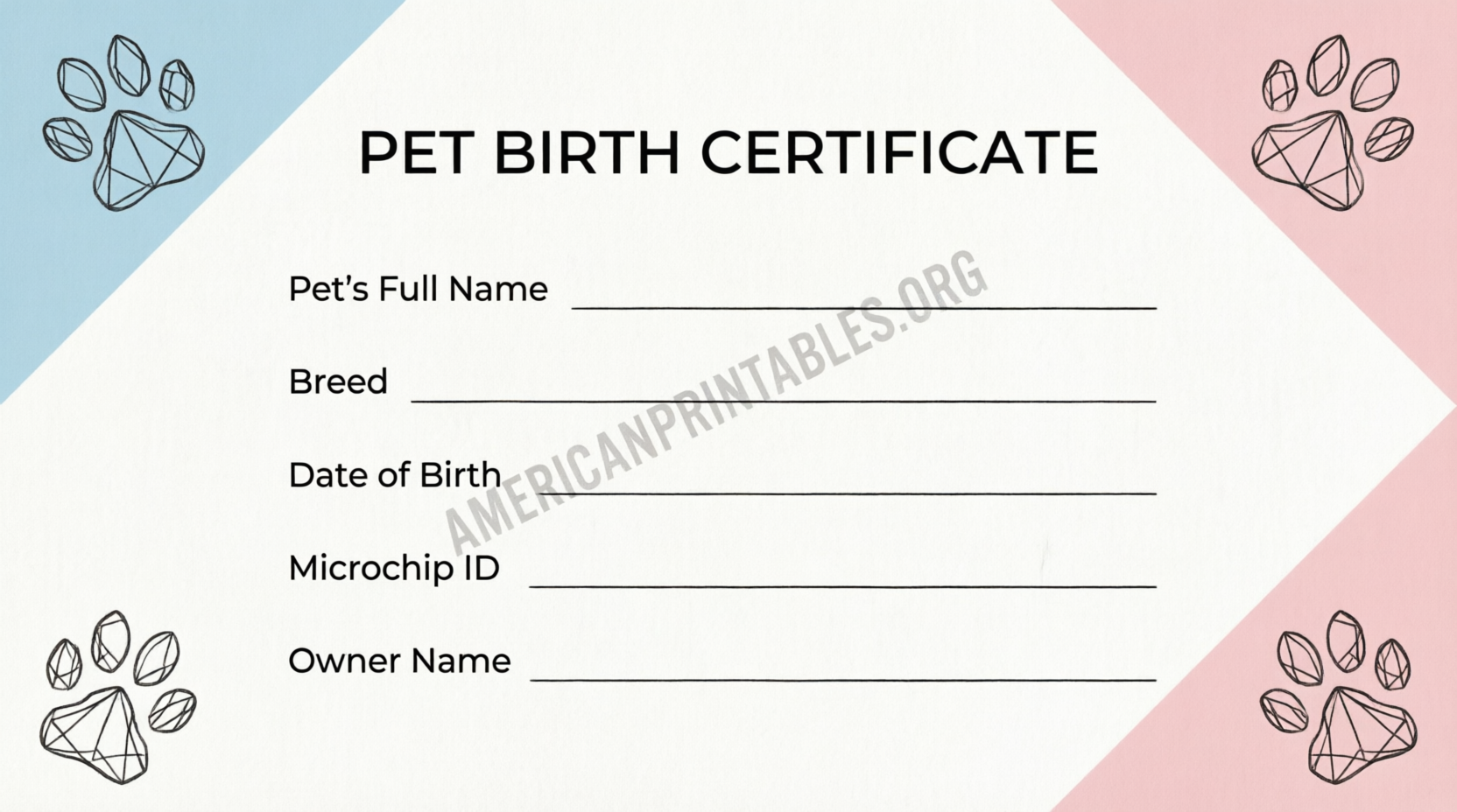 Free Printable Pet Birth Certificate Templates (3)
