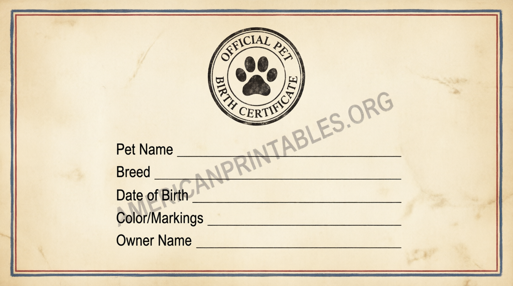 Free Printable Pet Birth Certificate Templates (4)