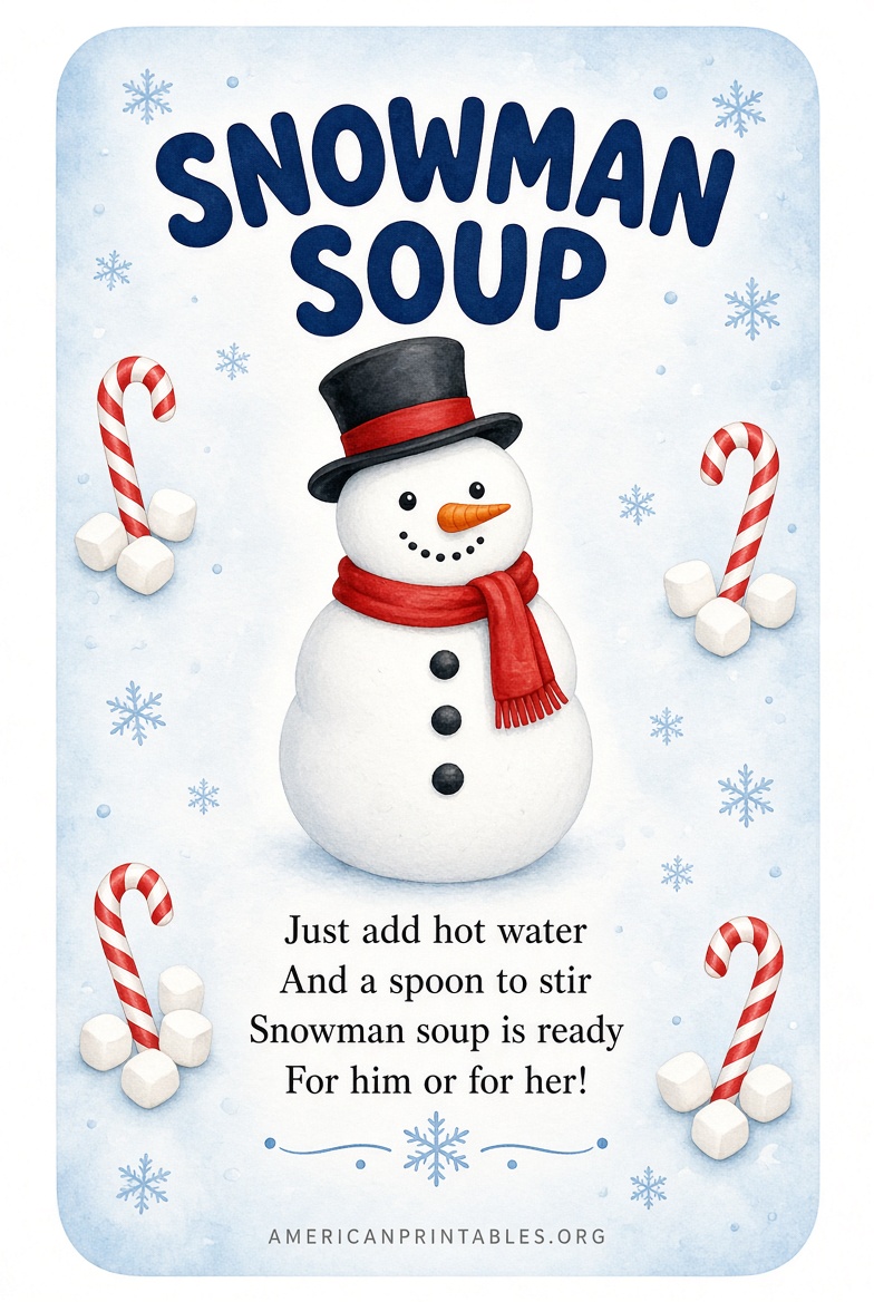 Free Printable Snowman Soup Labels & Poem (1)