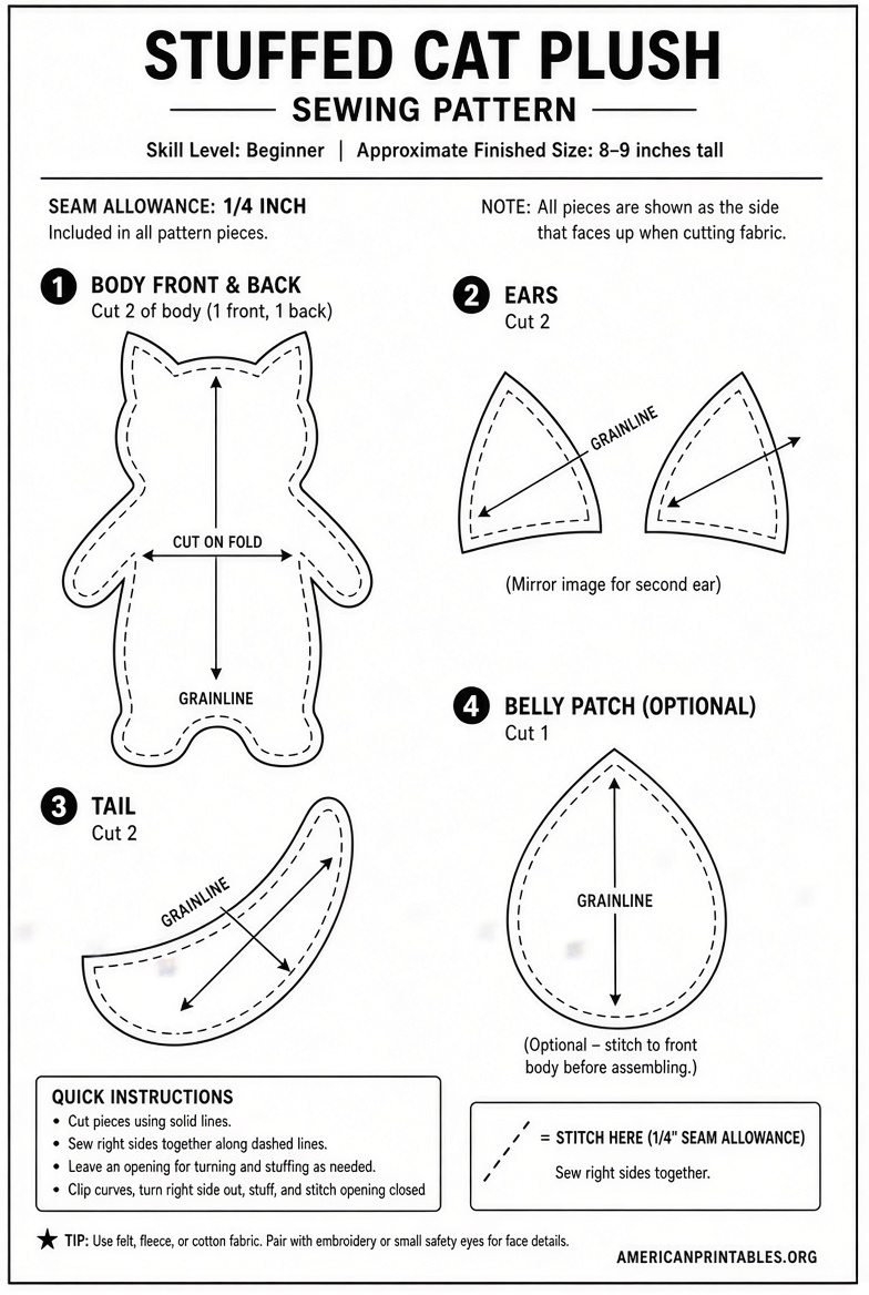 Free Printable Stuffed Cat Sewing Patterns (1)
