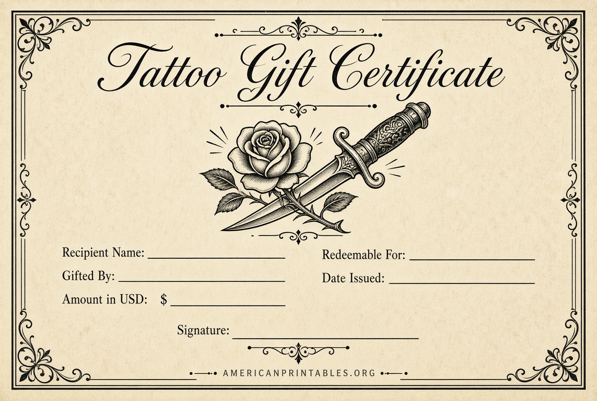 Free Printable Tattoo Gift Certificate Templates (2)
