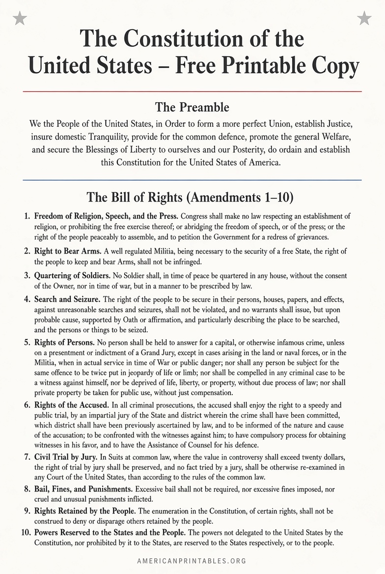 Free Printable US Constitution PDF Download (2)