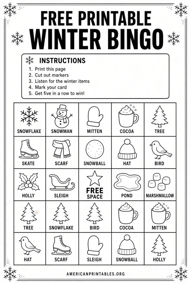 Free Printable Winter Bingo Cards for Kids (2)