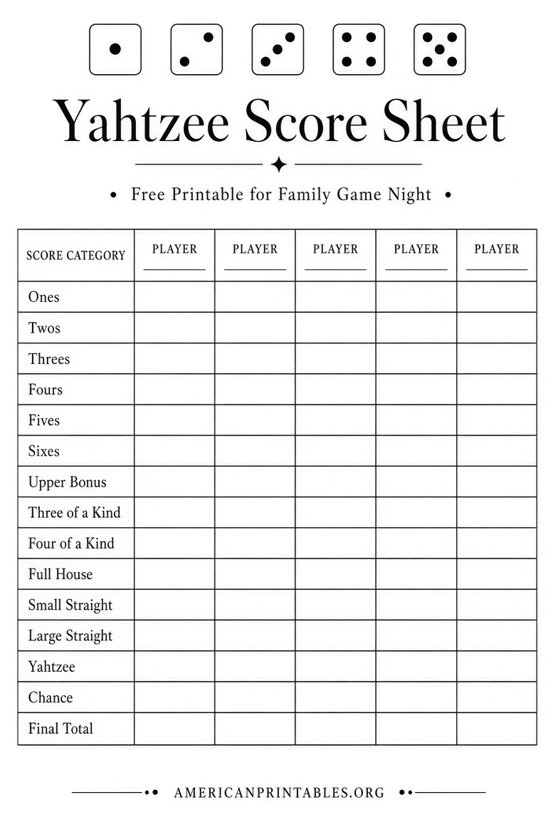 Free Printable Yahtzee Score Sheets (1)