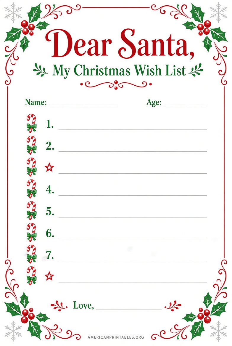Free Santa Wish List Printable for Kids (1)