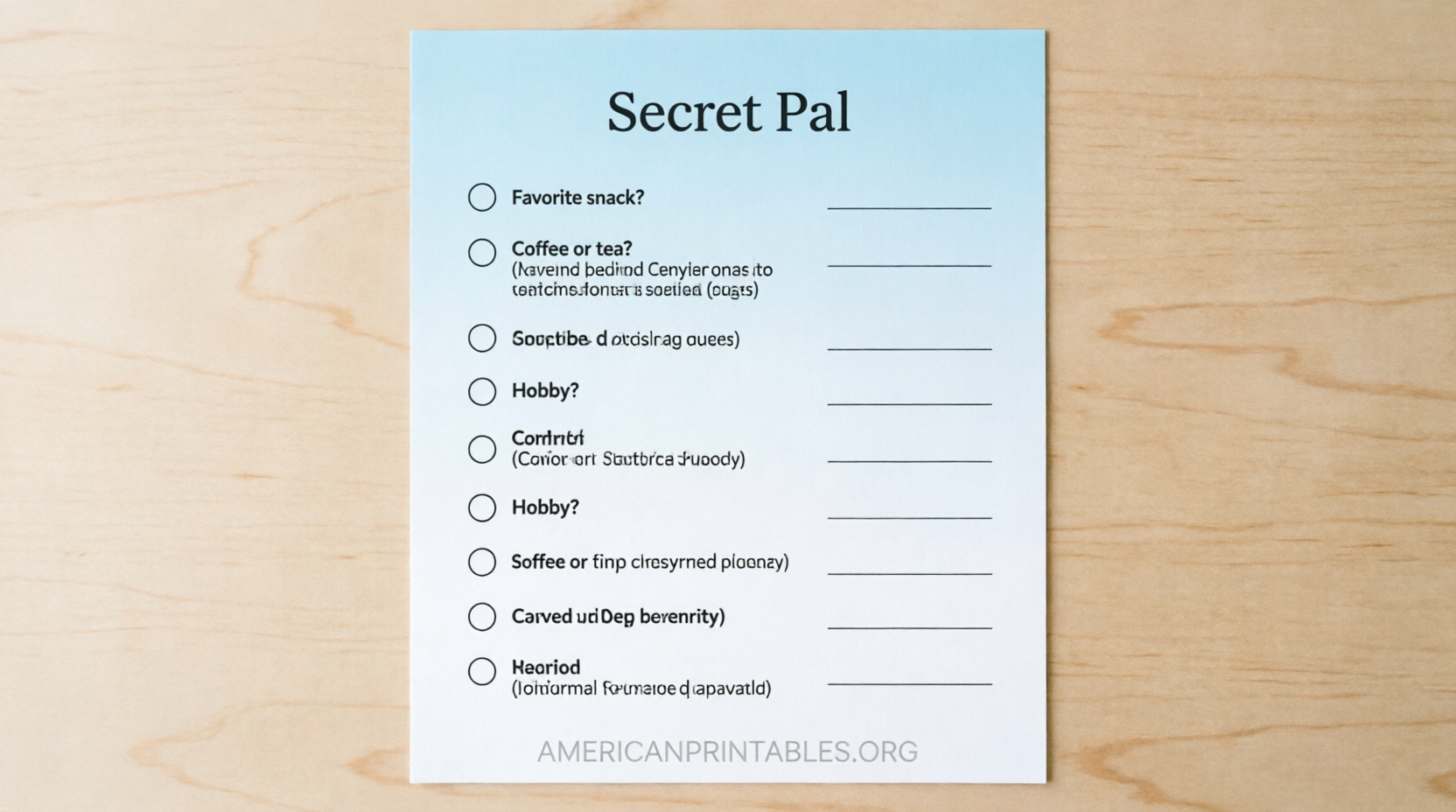 Free Secret Pal Questionnaire Printable (1)