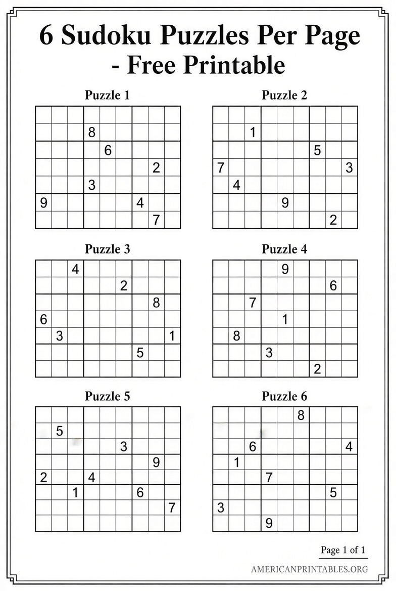 Free Sudoku Printable 6 Per Page PDFs (1)