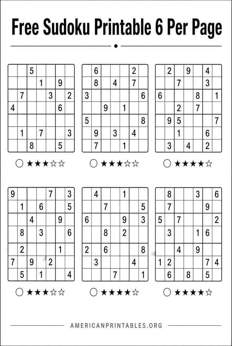 Free Sudoku Printable 6 Per Page PDFs (2)