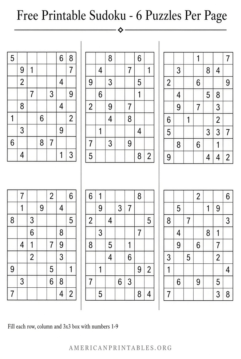 Free Sudoku Printable 6 Per Page PDFs (3)