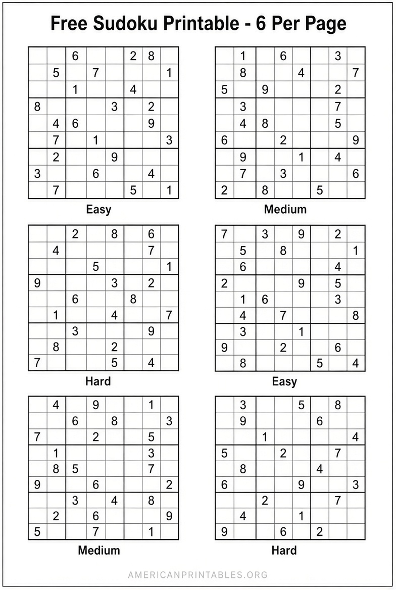 Free Sudoku Printable 6 Per Page PDFs (4)