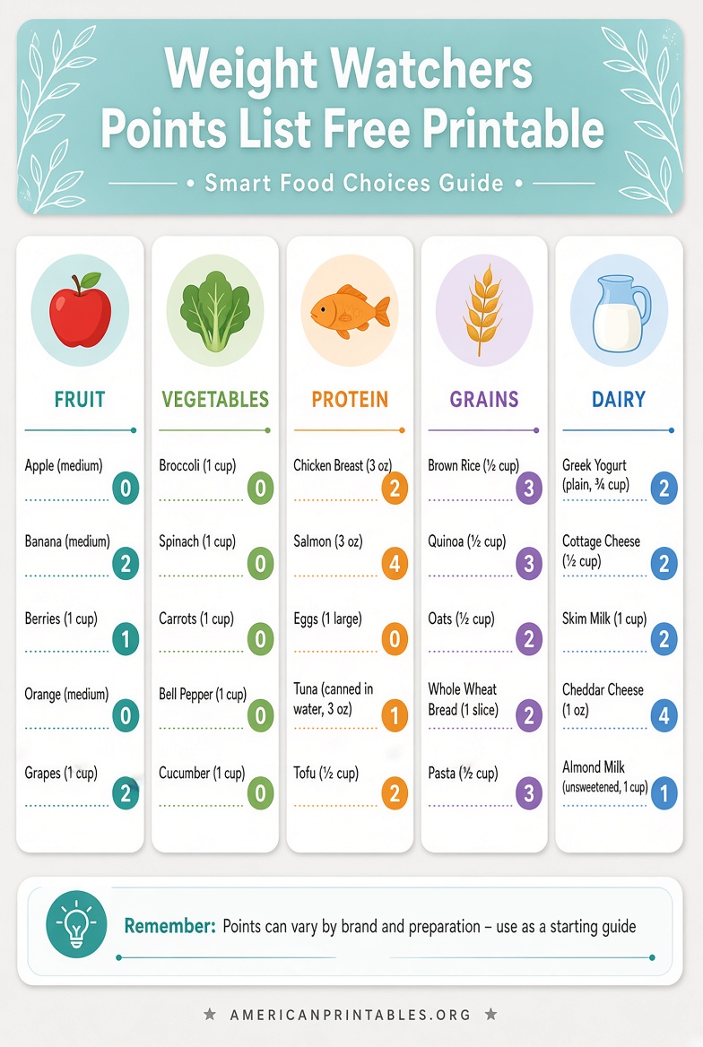 Free Weight Watchers Points List Printable (2028)